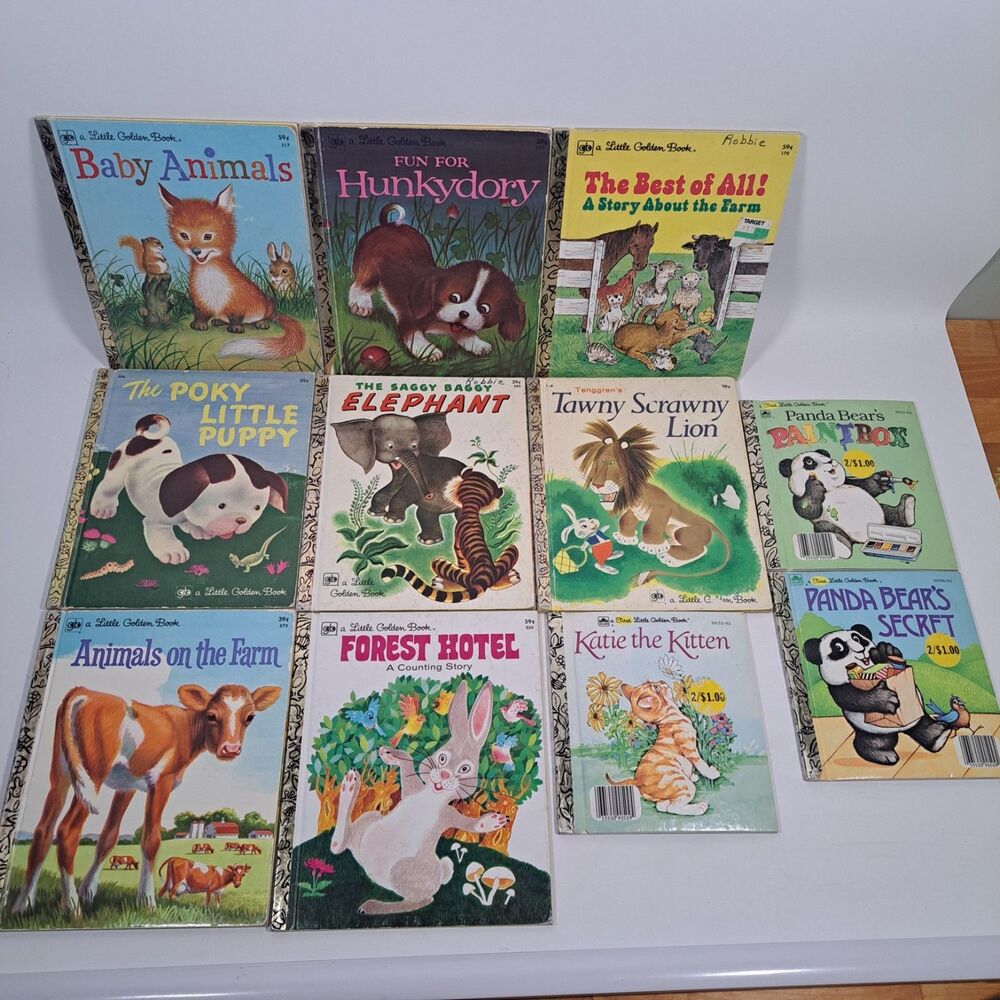 VTG 11 Little Golden Books Minis Animals Hunkydory Panda Kitten Forest